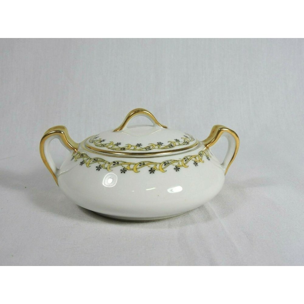 Haviland Schleiger 101 Black Flower Yellow Scroll Sugar Bowl With Lid